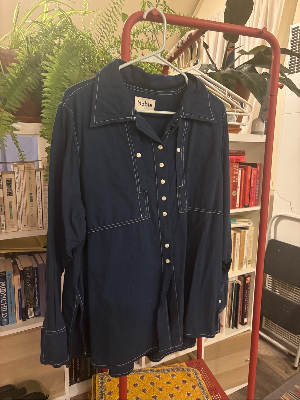 Noble Women's Navy Button-Down Shirt with Contrast Stitching